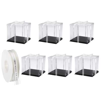 Clear Cake Box with Ribbon, 6Pcs 10"x10"x10" for 8 Inch Cake Packing - Black
