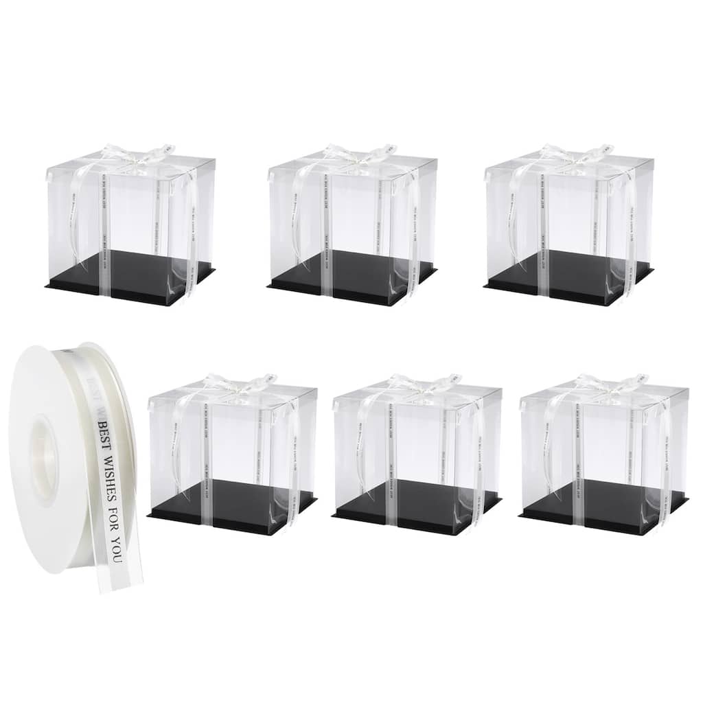 Clear Cake Box with Ribbon, 6Pcs 10"x10"x10" for 8 Inch Cake Packing - Black