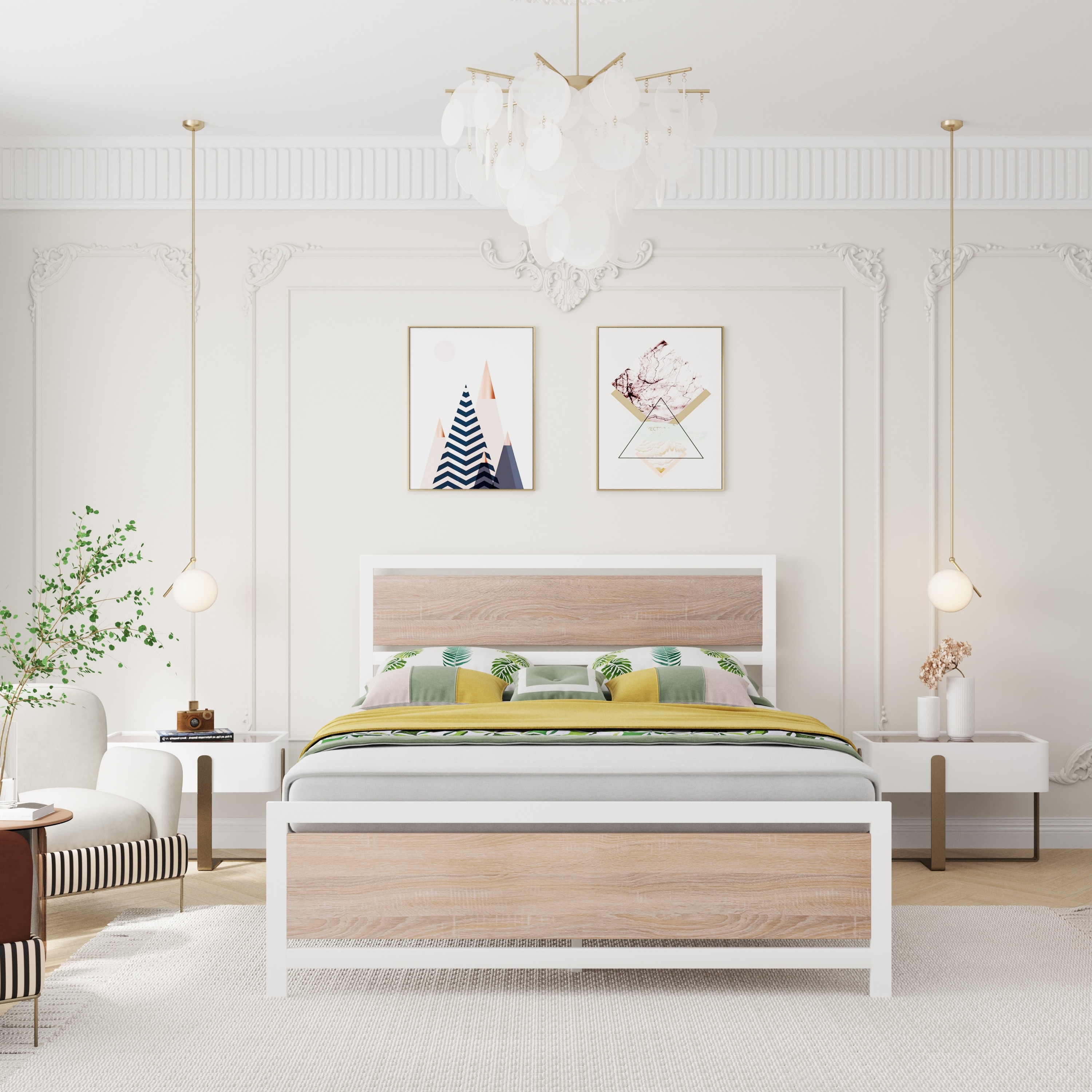 Full size wooden bed sales frame with headboard and footboard
