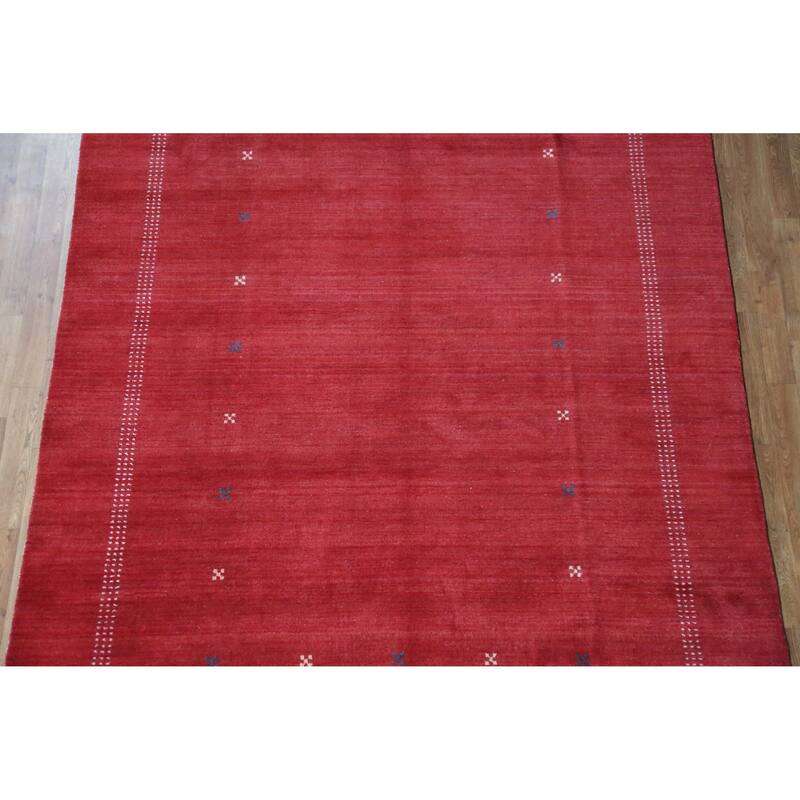Hand Knotted Oriental 100% Wool Carpet Tribal Tribal Red Gabbeh Area Rug - 9' 9'' X 6' 8''