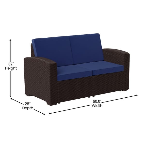 dimension image slide 0 of 2, Faux Rattan Loveseat with All-Weather Cushions