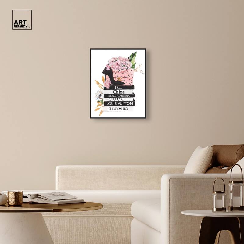 Floral Books Stack Canvas by Art Remedy