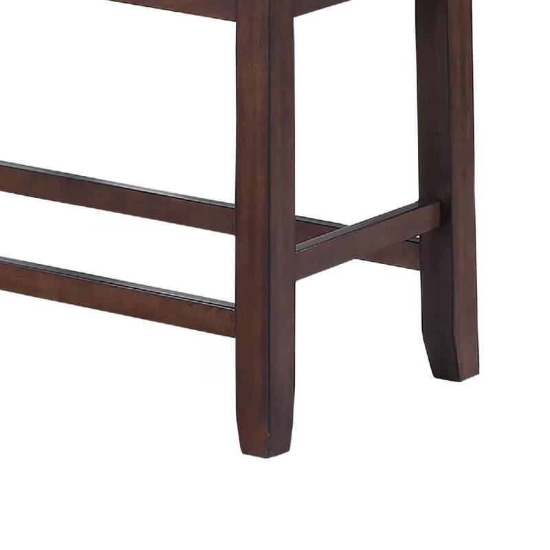 Counter Hight Dining Bench, White Fabric, Walnut Brown Wood, 46 Inch Seat