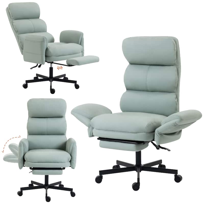 Cross-legged Office Chair with Flip-up Arms and Headrest, High-Back Ergonomic Executive Chair with Footrest and Side Pockets - Grey