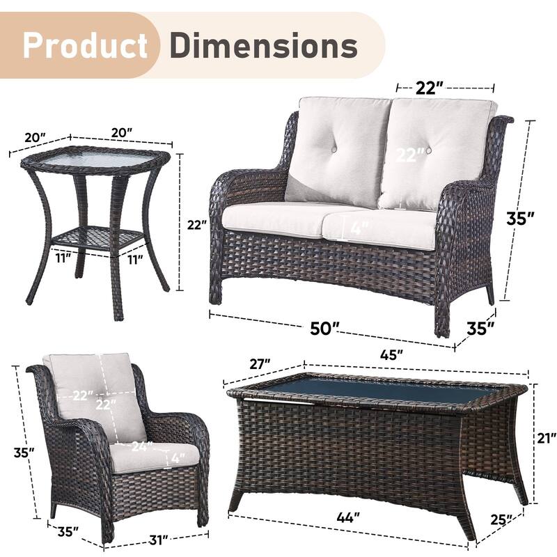 Outdoor Loveseat Sofa with Chair Ottoman Table