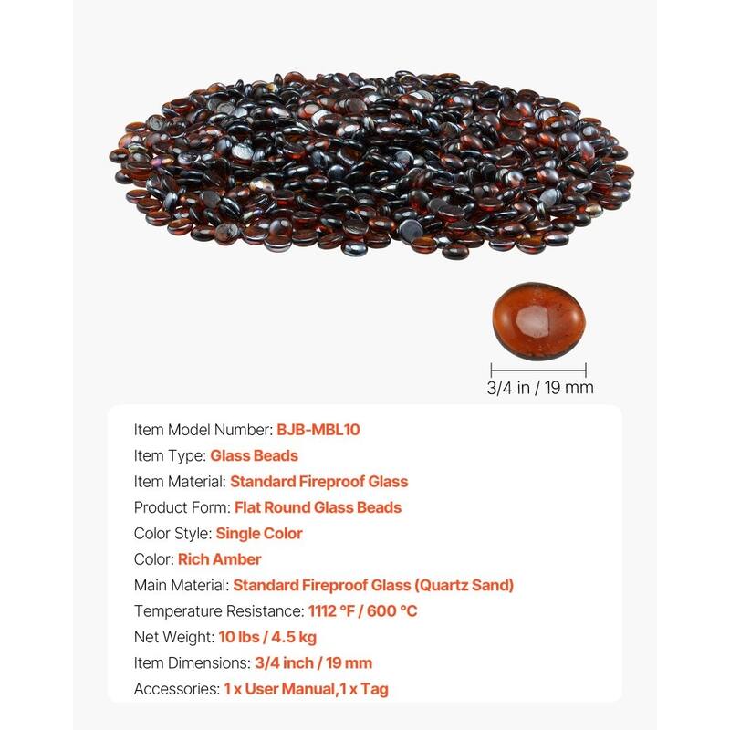 Rich Amber Fireproof Glass Beads 3/4 Inch Heat Resistant for Fire Pits - 3/4 inch