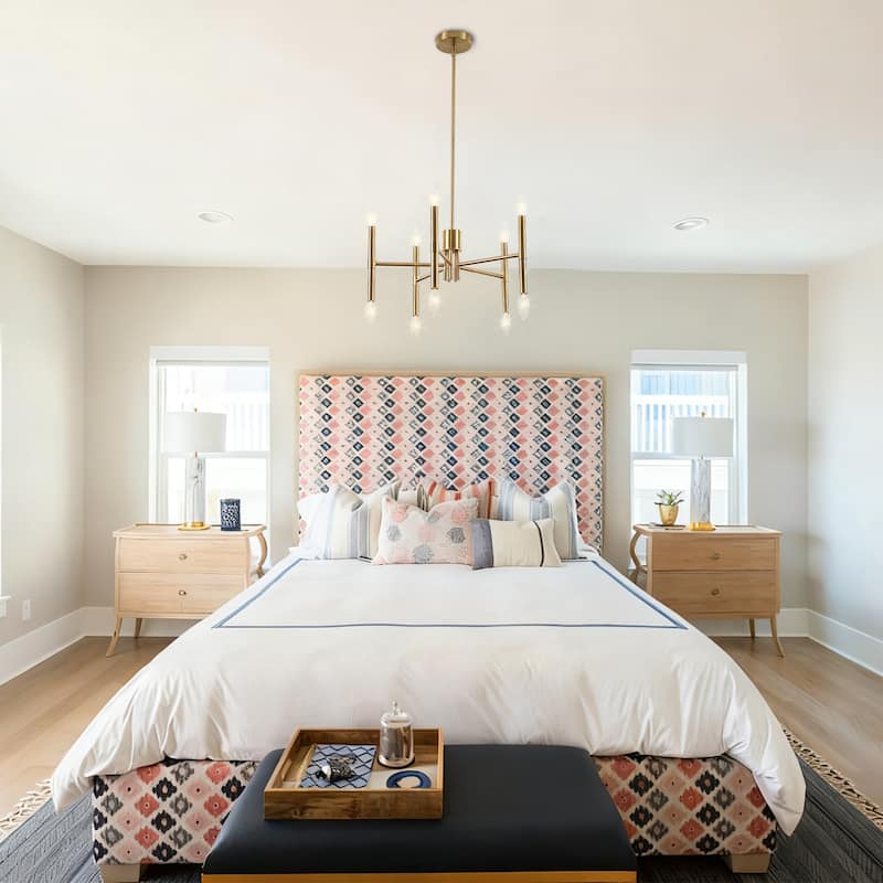 10 - Light Modern candle Chandelier with Adjustable Height, Sleek Linear Design for Dining Room, Living Room