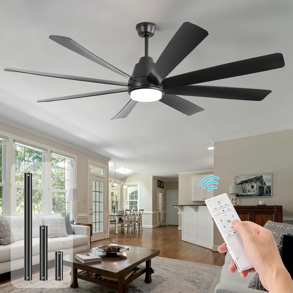 48in/52in/66in/72in/84in Industrial Matte Black Large Windmill Ceiling Fan with Light and Remote