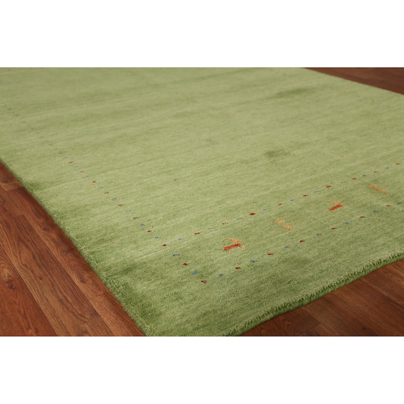 Hand Knotted Oriental 100% Wool Carpet Tribal Animal Pictorial Green Gabbeh Area Rug - 7' 6'' X 5' 2''