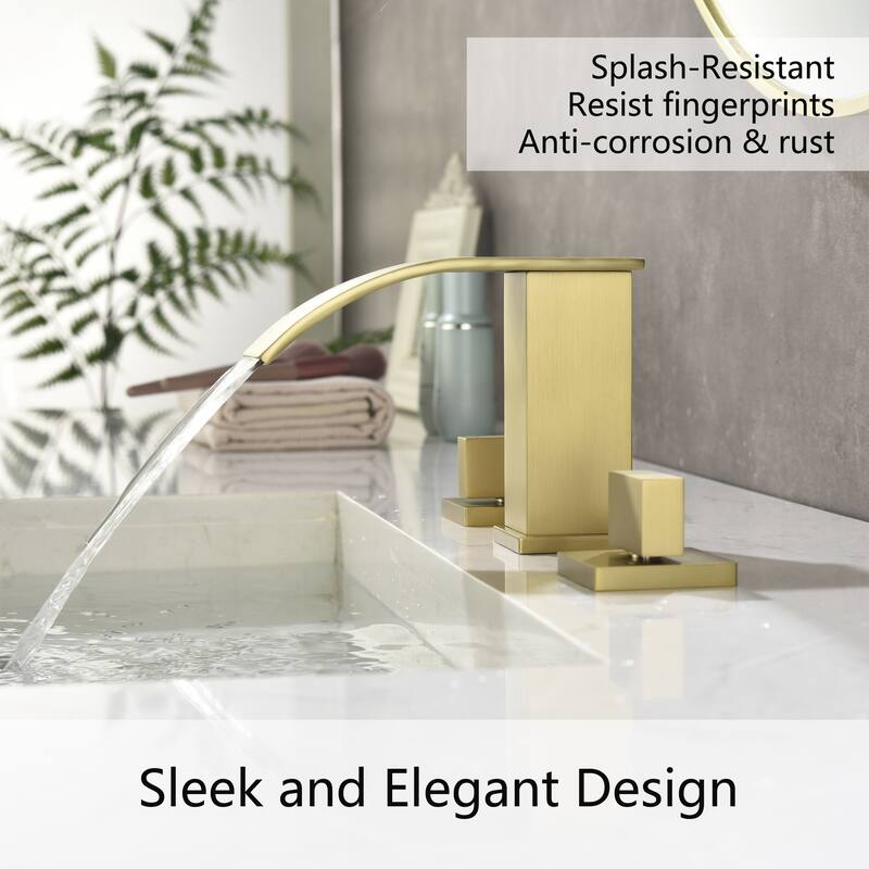 2-Handle Waterfall Bathroom Sink Faucet, Widespread Bathroom Faucets for Sink