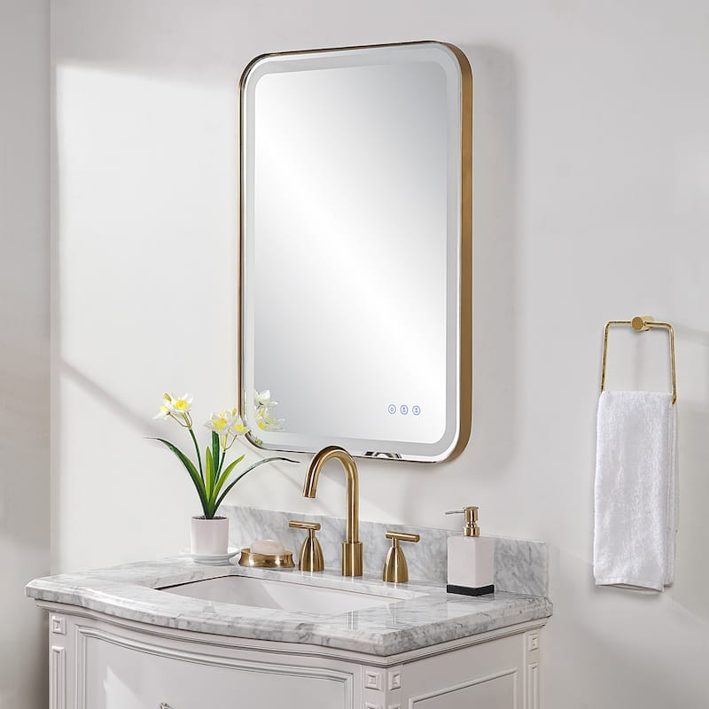 Uttermost Crofton Lighted Brass Vanity Mirror - 22.25"x 32.25"