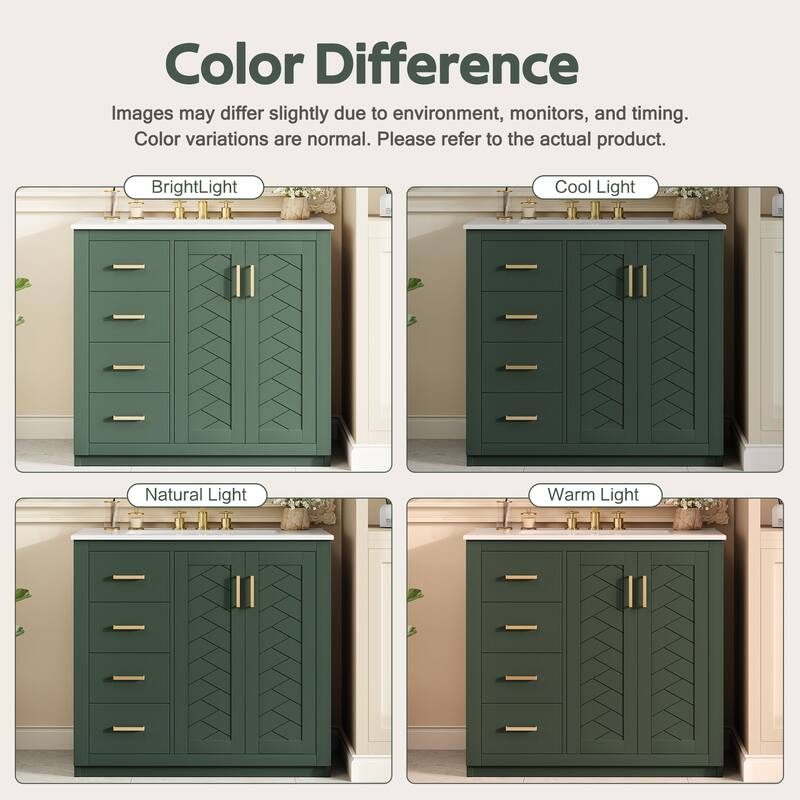 Roomfitters 36" Bathroom Vanity with Sink, Freestanding Wood Vanity Cabinet with Ceramic Basin and Soft Closing Drawers, Green