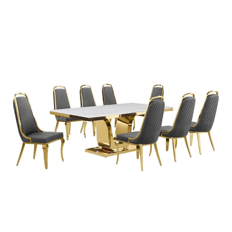 Best Quality Furniture D321-SC314-7 Dining Set with 78" White Marble Top