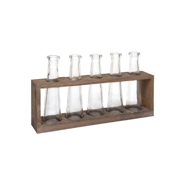Distressed Grey Wood Vase Holder with 5 Glass Vases Overstock 34856270