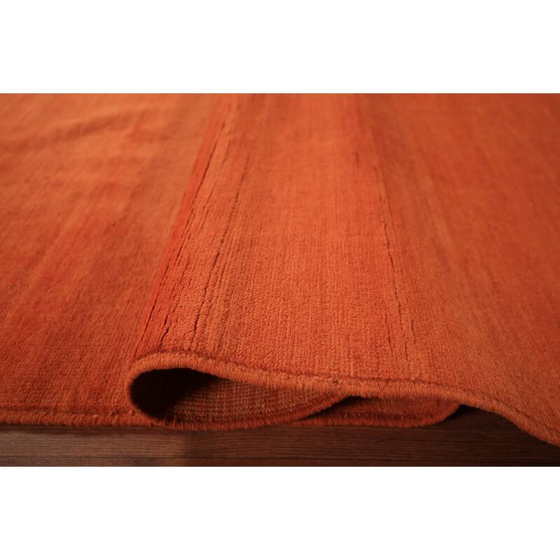Modern Gabbeh Area Rug Hand-Knotted Oriental Orange Wool Carpet - 6'8" x 9'5"