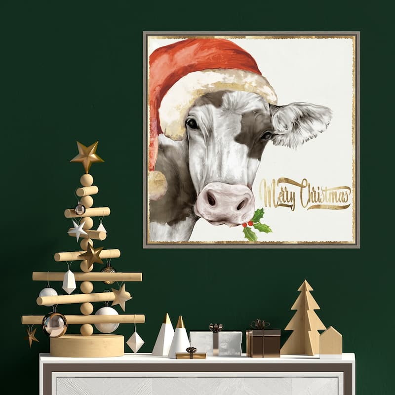 Christmas Cow by PI Studio Framed Canvas Wall Art