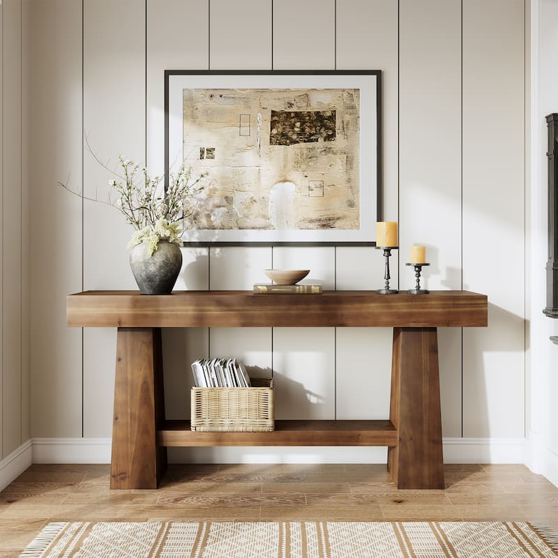 63 Inch Farmhouse Solid Wood Console Table for Entryway