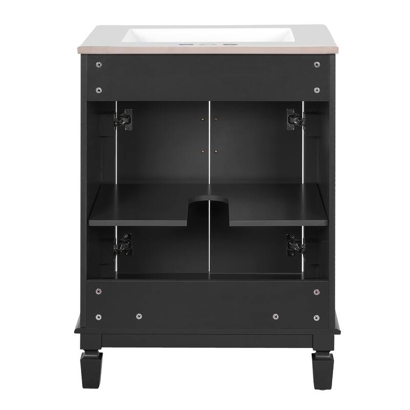 24" Bathroom Vanity with Top Sink, Modern Bathroom Storage Cabinet with 2 Soft-Closing Doors