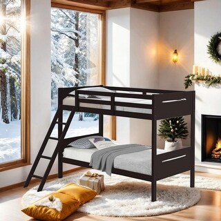 Luxury Twin-over-Twin Bunk Bed with Angled Ladder, Espresso