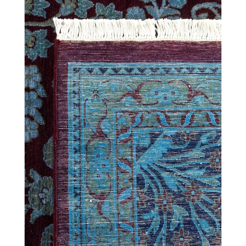 Overton Hand Knotted Wool Vintage Inspired Modern Contemporary Overdyed Blue Area Rug - 9' 2" x 12' 4"