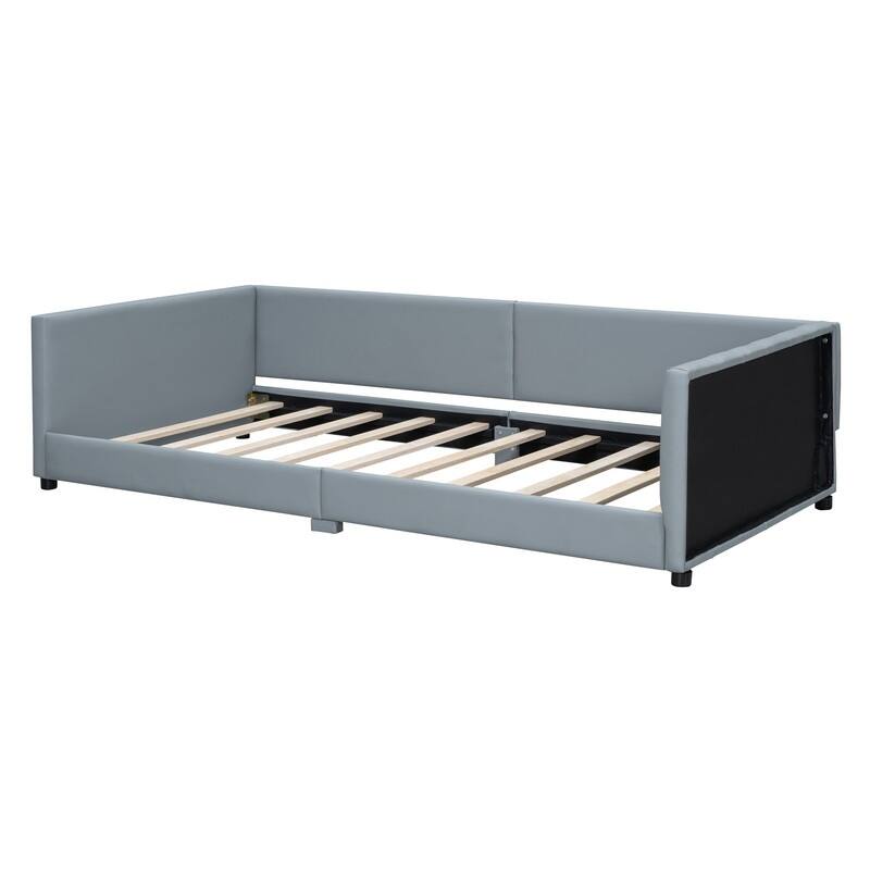 Queen Size & Twin XL Size Upholstered Platform Bed with Headboard, PU Leather Mother & Child Grounded Bed Floor Montessori Bed