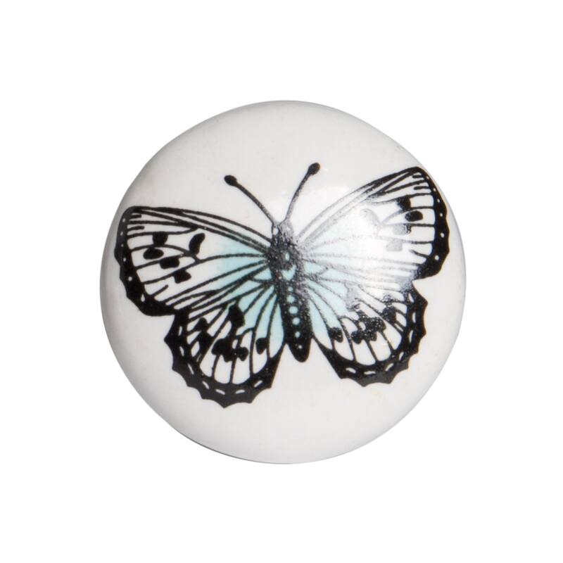 HomeRoots Set of Eight Black And White Ceramic And Metal Drawer Pull Knobs - 1.5' X '1.5' X '1.5