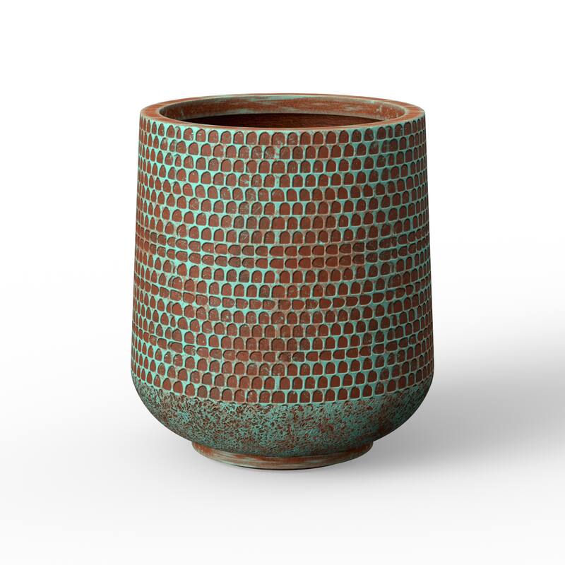 Cylindrical Concrete Flower Pot Planter with Drainage Holes and Enhanced Interior - 16.5 x 17.5 - Teal(Enhanced Interior)