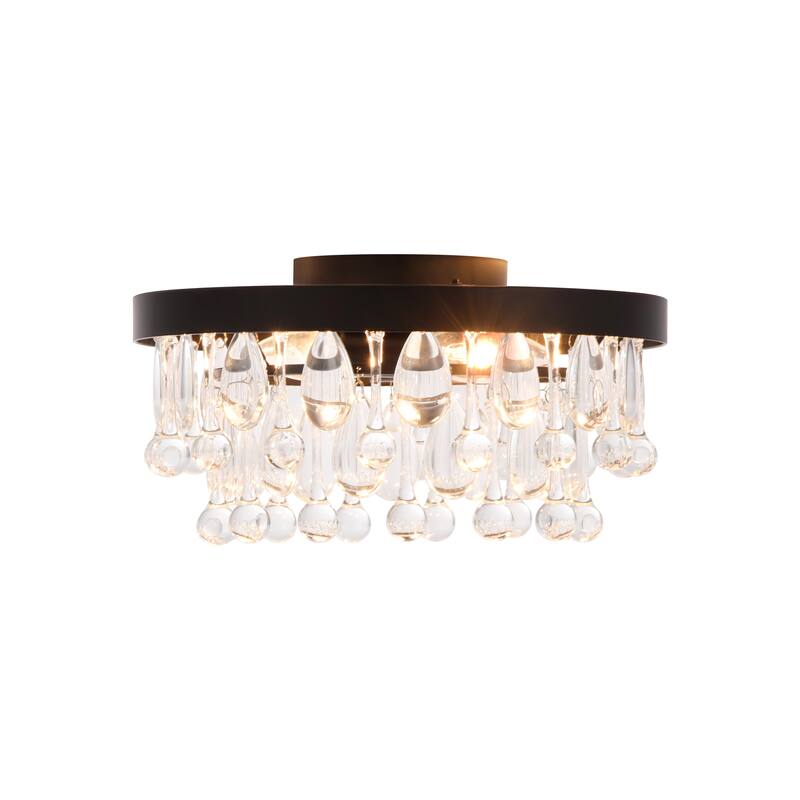 12" 2-Light Modern Chrome/Black Crystal Flush Mount Ceiling Light - Minimalist Crystal Drop Fixture for Bedroom