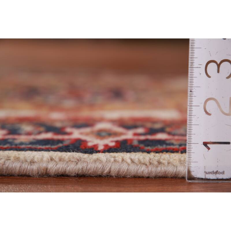 Hand Knotted Oriental 100% Wool Carpet Traditional Geometric Beige & Ivories Heriz (serapi) Runner Rug - 8' 0'' X 2' 5''