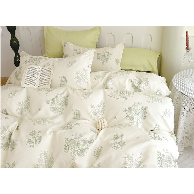 Jennet Light Green/White Floral 100% Cotton Comforter Set