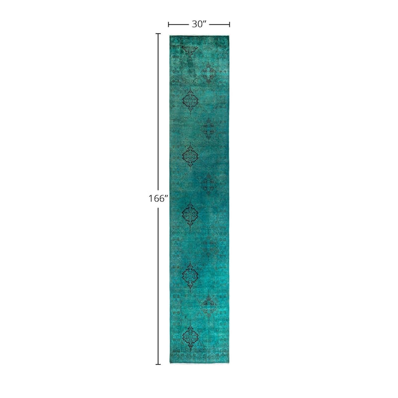 Contemporary Overdyed Wool Hand Knotted Runner - 2' 6" x 13' 10"