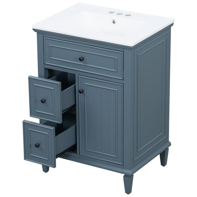 Roomfitters 24" Bathroom Vanity with Sink, Solid Wood Frame, Flip Drawer, 2 Side Drawers & Adjustable Shelf