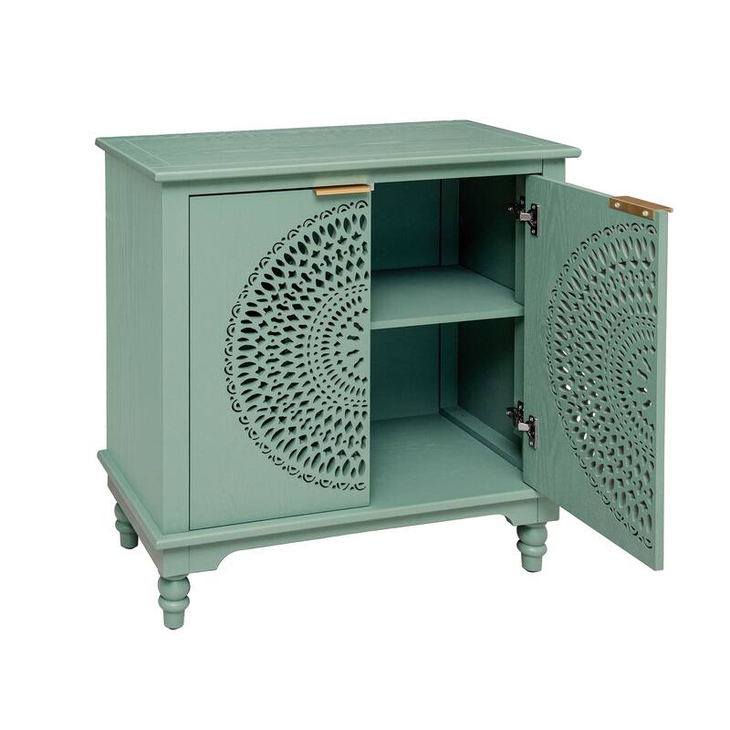 GDFStudio - Manchuria Crest American Style Hollow-Carved Storage Accent Cabinet with 2 Doors