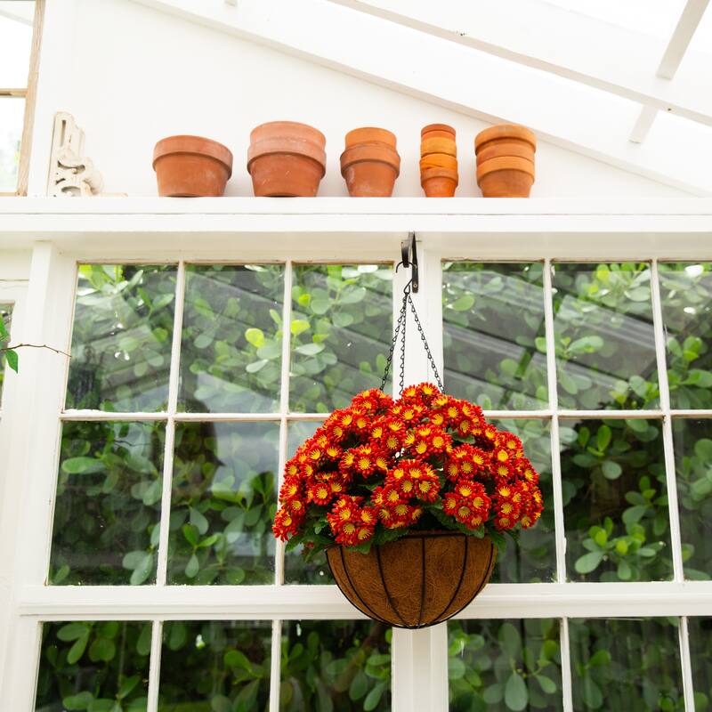 24-in UV Resistant Artificial Chrysanthemum Hanging Basket - Green