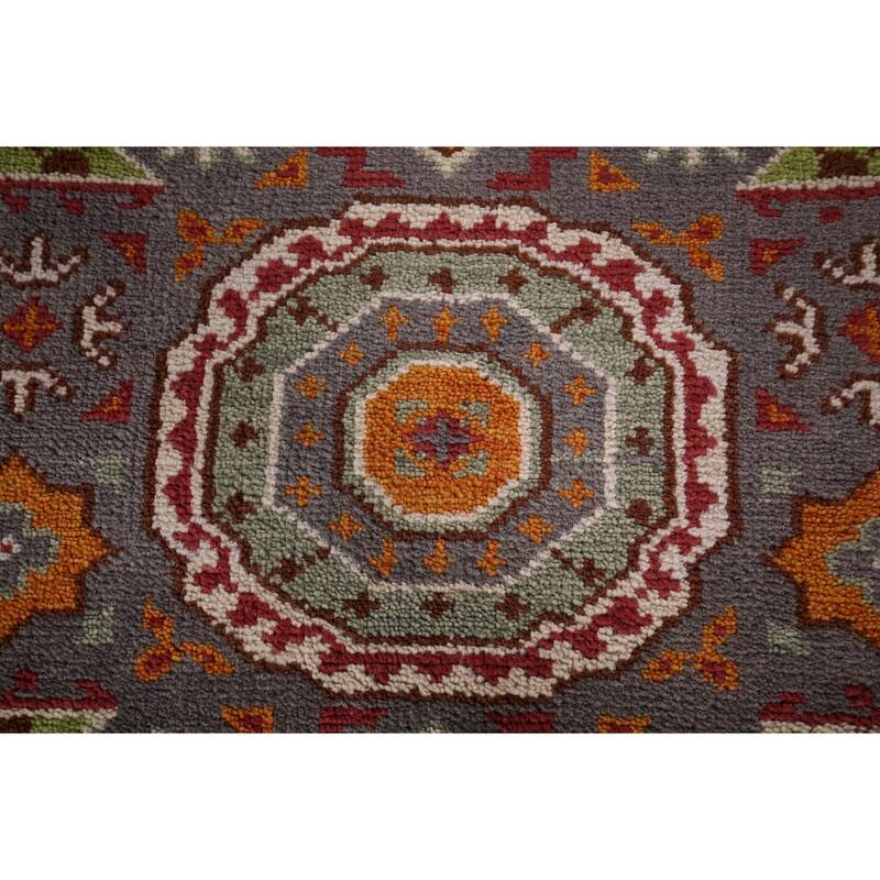 Geometric Kazak Oriental Runner Rug Handmade Wool Carpet - 2'6" X 7'11"
