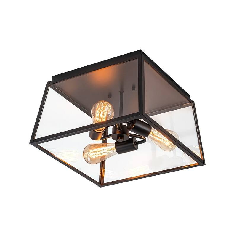 3-Light Modern Farmhouse Square Cage Flush Mount Light 14.6 in