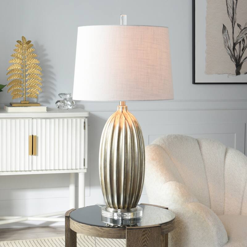 StyleCraft Poly Table Lamp - Laslo Silver - White Shade