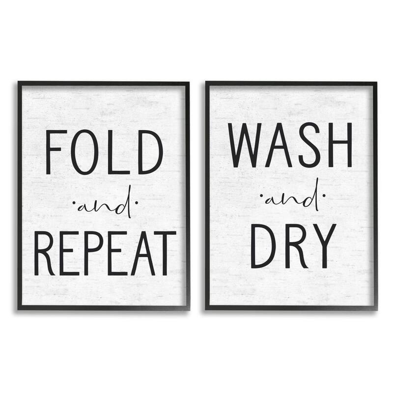 Stupell Charming Laundry Fold Repeat Wash Dry Sign, 2pc Multi Piece Framed Wall Art Set - White - 16 x 20 - Black