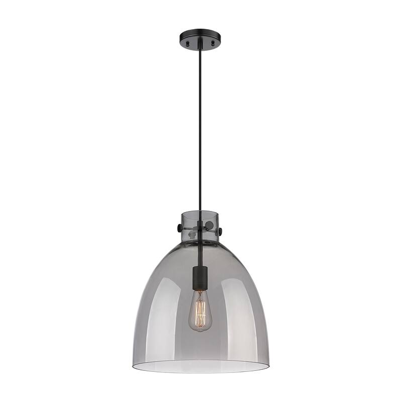 Innovations Lighting Newton Bell - 1 Light 14" Cord Hung Pendant - Matte Black/Light Smoke