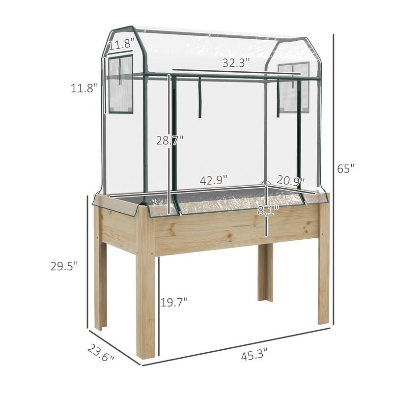 Outsunny Raised Garden Bed with Plastic Greenhouse Cover and Bed Liner, Outdoor Elevated Wood Planter Box