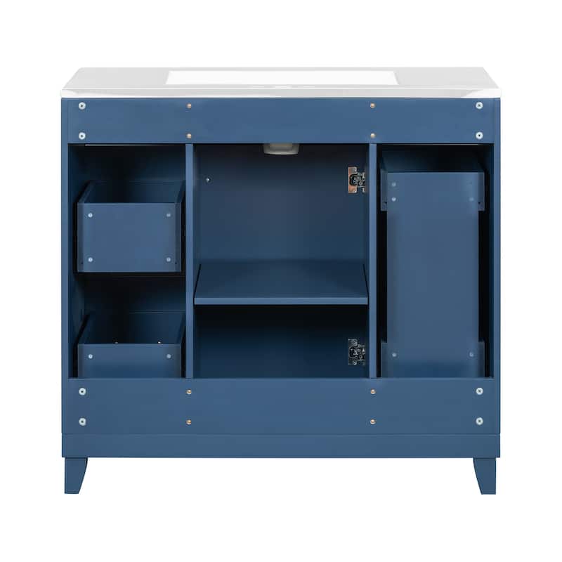 36 Inch Freestanding Bathroom Vanity with White Ceramic Basin and Door and Drawers