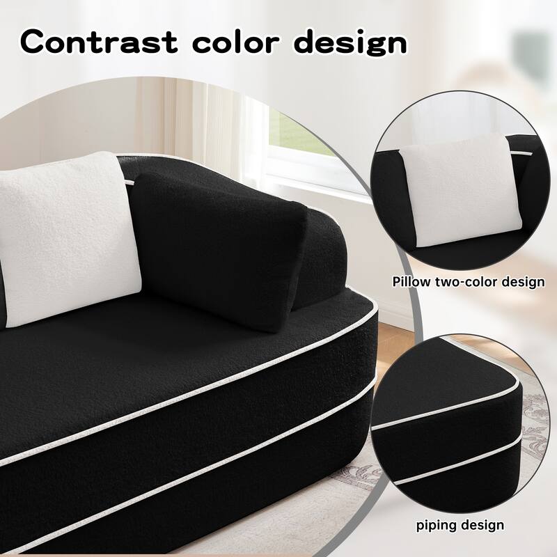 135" Two-Tone Sofa Teddy Fabric Sofa, Boneless Couch with Sponge Cushions, Stylish Sectional Sofa with Pillows for Living Room