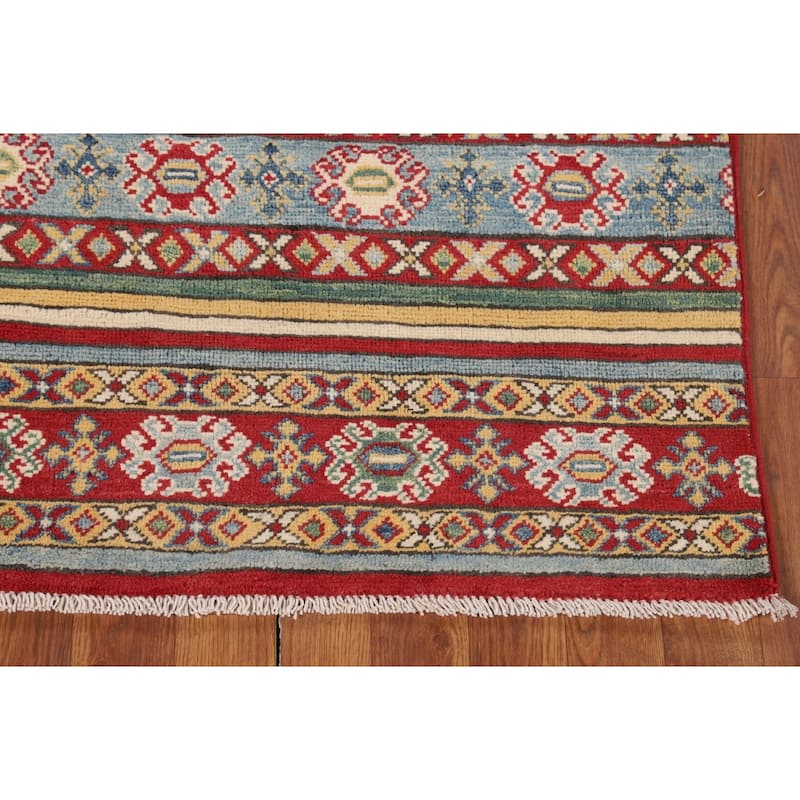 Geometric Kazak Accent Rug Handmade Multi-Color Wool Carpet - 3'4" x 5'0"