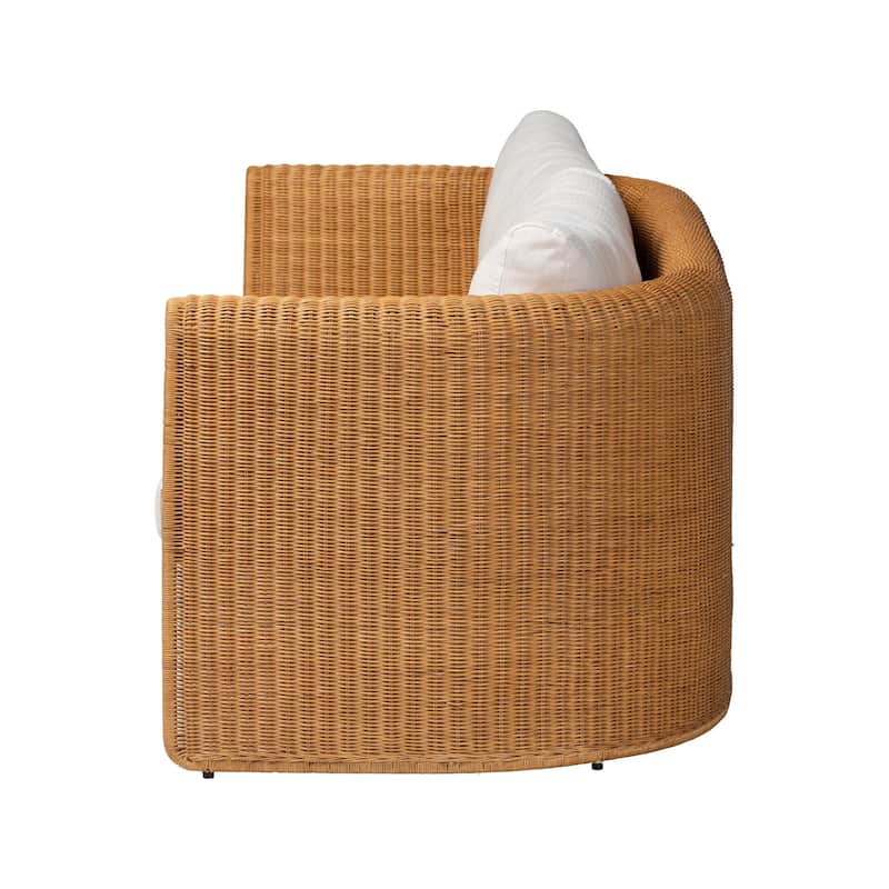 Carina Natural Rattan Sofa with Cushion - Handwoven 3-Seater Couch with U-Shaped Sculptural Frame and Deep Seating
