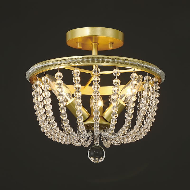 Frenia 3-light Mid-century Modern Beaded Gold Semi-flush Mount Ceiling Light - 12'' D * 8.07'' H