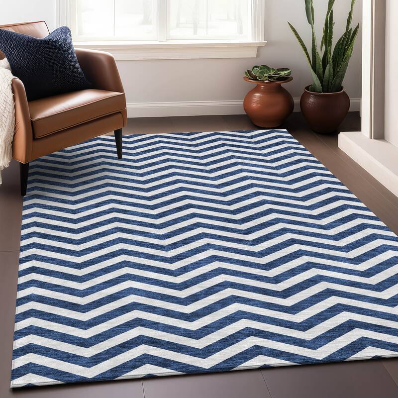Premium Washable Super Soft Modern Chevron Mayfield Rug - Navy - 3' x 5'