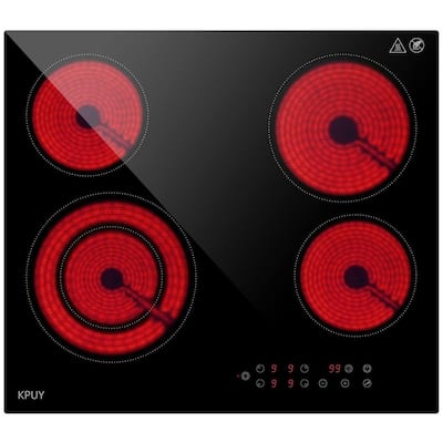 6400W 24" Built-in 4 Burner Electric Cooktop With 9 Power Levels