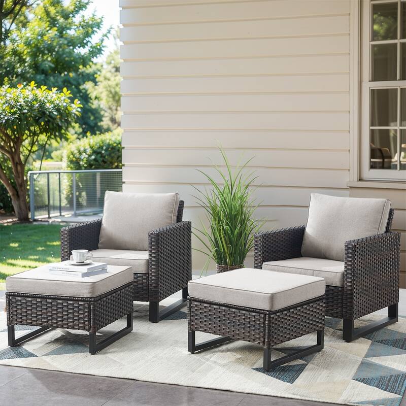 Outdoor Patio Chair and Ottoman Set - Brown - Beige