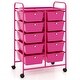 preview thumbnail 1 of 8, Gymax 10-Drawer Storage Cart Utility Rolling Trolley Kitchen Organizer Pink
