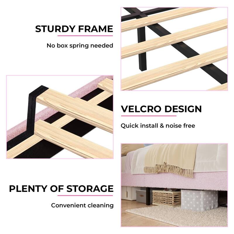 Upholstered LED Bed Frame, with Storage Drawer, No Box Spring Needed